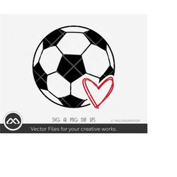Soccer SVG ball with heart - soccer svg, football svg, sports svg, ball svg, dxf eps, cut file for cricut, clipart