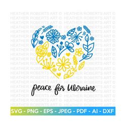 Peace for Ukraine Floral Heart SVG, Peace Svg, Ukraine SVG, Love for Ukraine SVG, Stop the War svg,Pray for Ukraine svg,