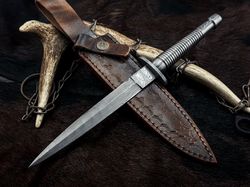 custom handmade damascus steel hunting bowie knife, damascus handle