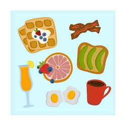 Breakfast Clipart Set , Brunch Clipart Set, Clipart Set of Bread, Coffee, Eggs, Fruits, Waffle, Bacon, Cute Breakfast Se
