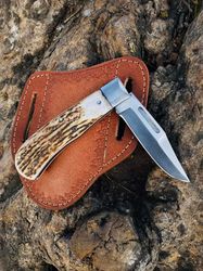 Corbon-steel-Knife "Folding-knife-with sheath fixed-blade-Camping-knife, Bowie-knife, Handmade-Knives, Gifts-For-Men.