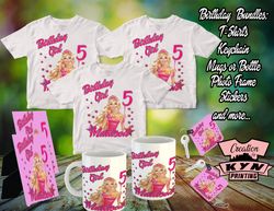 barbie let's go party birthday t-shirt, personalized birthday barbie t-shirt, barbie birthday mug, personalized birthday