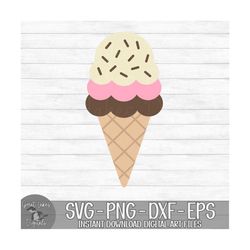 Triple Scoop Neapolitan Ice Cream Cone - Instant Digital Download - svg, png, dxf, and eps files included! Chocolate, Va