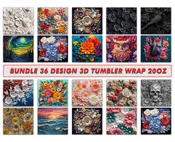 36 Designs 3D Flowers Tumbler Wrap, 3D Floral Sublimation Tumbler Design,Instant Digital Download PNG 41