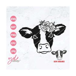 Floral Farm Cow Svg | Cow with Flowers Svg | Cute Cow Svg | Farm Animal Svg | Cow Face Svg | Cute Cow Head Svg | Baby Co