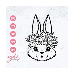 Bunny Svg | Bunny With Flowers | Floral Bunny Svg | Cute Bunny Face Svg | Rabbit With Flowers | Easter Bunny svg | Bunny