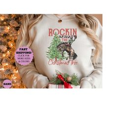 Rocking Around The Christmas Tree Sweatshirt | Retro Christmas Western Shirt, Cowboy Christmas Shirt, Women's Christmas