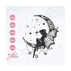 Fairy on the Moon Svg Png | Moon Fairy Svg | Mystical Fairy Svg | Celestial Fairy Svg | Fairy Moonshine Svg | Fairy Svg