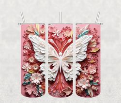 Butterfly Flower Tumbler Png, 3D Tumbler Wrap, Straight Tumbler PNG Design 20oz/ 30oz Tumbler PNG File instant download