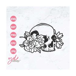 Floral Skull Svg Png | Skull Flowers Svg | Skull with Florals Flowers Svg | Human Skull Svg | Flowers Svg | Motivational