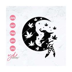 Witch Svg | Witch Cannabis Svg | Cannabis Svg | Moon Cannabis Svg | Witch Silhouette | Smoking Cannabis Svg | Weed Moon
