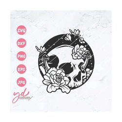 Floral Skull Svg Png | Magic Skull Svg | Skull Svg | Flowers Svg | Skull with Florals Svg | Flower Skull Svg | Skull Cli