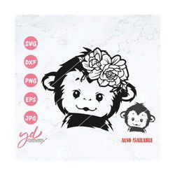 Cute Floral Monkey Svg | Cute Monkey Face Svg | Monkey Svg | Baby Monkey Svg | Zoo Animals Svg | Cute Monkey Png | Cutti