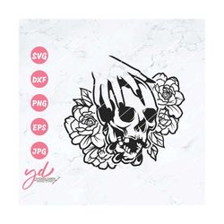 Flower Skull Svg Png | Floral Skull Svg | Skull With Flowers Svg | Skull Svg | Skeleton Svg | Bones Svg | Halloween Skul