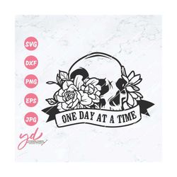 One Day At A Time Svg Png | Floral Skull Svg | Flower Skull Svg | Skull With Flowers Svg | Skull With Florals Svg | Skul