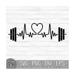 Heartbeat Barbell - Instant Digital Download - svg, png, dxf, and eps files included! Weights, Power Lifting, EKG, Heart