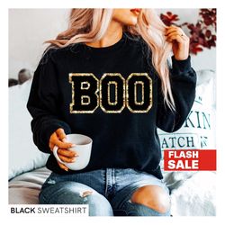 Chenille Patch Halloween Sweatshirt, Halloween Shirts, BOO Halloween Crewneck, Cute Halloween Sweater