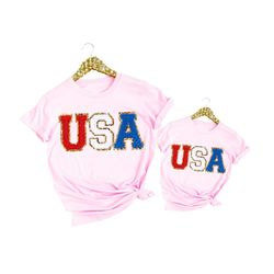 Chenille Patch 4th of July Shirt for Women, USA Shirt, Fourth of July 4th Mommy and Me Outfits Toddler Patriotic Shirt F