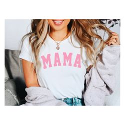Pink Retro Mama Tee, TShirt Varsity Mama T Shirt Cute Mom Tee, Mommy Shirt