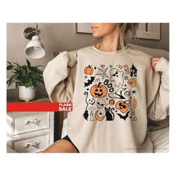 Halloween Crewneck Sweatshirt Vintage, Halloween Sweater, Retro Halloween T Shirt for Women
