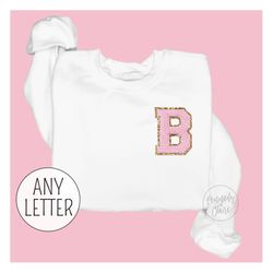 glitter letter patch sweatshirt, girls embroidered crewneck, personalized toddler girl gift ideas, toddler custom initia