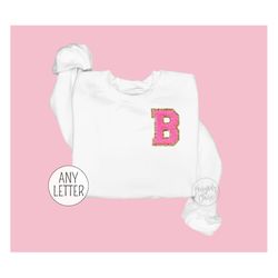 kids embroidered sweatshirt with initial, chenille patch toddler sweatshirt custom toddler girl gift personalized crewne