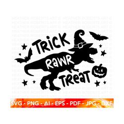 Trick Rawr Treat SVG, Dinosaur SVG, Halloween Quote SVG, T-Rex with Pumpkin Svg, Kids Shirt Svg, Halloween Costume Svg,