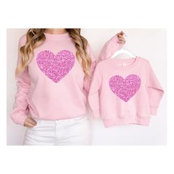 Glitter Heart Sweatshirt, Valentines Day Mommy and Me Outfits, Toddler Girl Valentines Day TShirts, Cute Valentine Tee