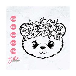 floral bear svg | bear svg | cute bear face svg | bear with flowers svg | cute svg | baby bear svg | animal svg | floral