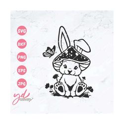 Cute Easter Bunny Svg Png | Bunny Svg | Spring Bunny Svg | Spring Season Svg | Floral Mushroom Hat Rabbit Svg | Easter R