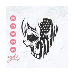 US Skull Svg Png | USA Skull Distressed Flag Svg | Skull Svg | USA Flag Svg | Skull Head Svg | Skeleton Svg | American F