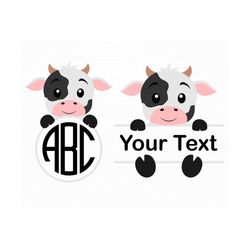Baby Cow Split Monogram Svg Cow Name Label Cow Circle Monogram Frame Svg Cow Svg Farm Animal Svg Animal Svg Png Digital