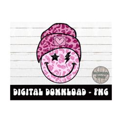 Pink Leopard Smileyy Beanie PNG - Valentines Day PNG - Love You PNG - Beanie Smileyy - Valentines Day Digital Design