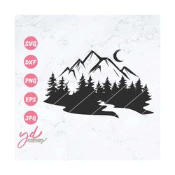 Mountains and Forest Scene Svg Png | Scenic Outdoor View Svg | Outdoor Scene Svg | Forest Svg | Mountains Svg | Outdoor