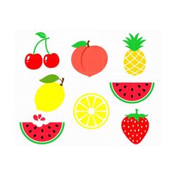 Fruit SVG Summer Svg Tropical Fruit Svg Lemon Strawberry Peach watermelon Cherry Pineapple Svg Png File for Cricut Silho