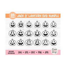 Jack O Lantern SVG Bundle cut file Cricut Silhouette Fall Halloween Pumpkins Clipart Jack-O-Lantern Faces PNG Autumn Har