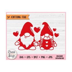 Gnomes in love SVG Valentines gnomes cut file for Cricut Silhouette Cute gnomes couple Hearts Anniversary Wedding Engage