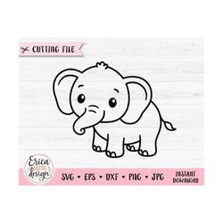 Baby Elephant outline SVG cut file Cricut Silhouette Cute Elephant Baby Shower Boy Girl Jungle Animal Safari Zoo Vinyl I