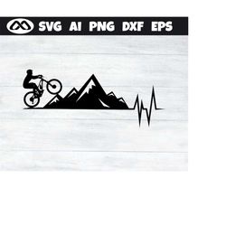 Mountain Bike SVG Mountain Heartbeat - MTB svg, bike svg, mountain svg, Png,dxf