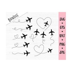Airplane Bundle SVG Plane route heart path cut file Travel love Wanderlust Vacation Girl Trip Shirt Bachelorette Honeymo