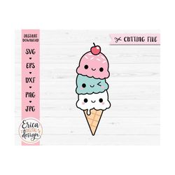 Ice Cream SVG cut file Triple Ice Cream Cone Summer Party Dessert Cute Food clipart Beach Vacation Sweets Kids Shirt Sil