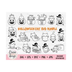 Halloween cat SVG bundle Outline cut files for Cricut Silhouette Cute Halloween black cat Funny Witch cat Pumpkin Fall V