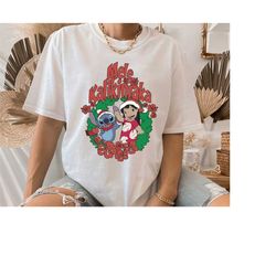 Disney Lilo & Stitch Christmas Mele Kalikimaka Wreath T-Shirt, Stitch Christmas Shirt, Disneyland Shirt, Christmas Squad
