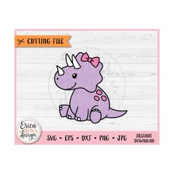 Baby Dinosaur Girl Layered SVG cut file Cricut Silhouette Cute Triceratops Dino Clipart PNG Jurassic Animal Toddler Baby