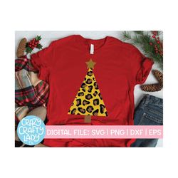 Leopard Print Christmas Tree SVG, Holiday Cut File, Cute Clip Art, Kid Winter, Cheetah, Animal, Women's Design dxf eps p