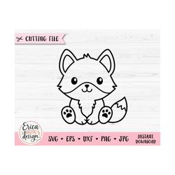 Fox Outline SVG Cute sitting fox cut file for Cricut Silhouette Baby Shower Toddler Bodysuit Nursery Woodland animal Vin