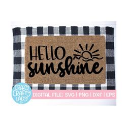 Hello Sunshine SVG, Summer Cut File, Home Decor Design, Doormat Saying, Beach Quote, Lake, Pool, Wood Sign, dxf eps png,