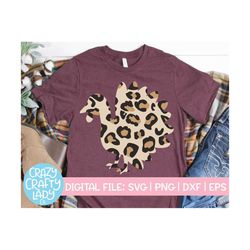 Leopard Print Turkey SVG, Thanksgiving Cut File, Girl Fall Design, Women's Autumn SVG, Kid's Shirt Clip Art, dxf eps png