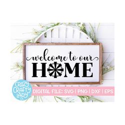 Welcome to Our Home Windmill SVG, Rustic Entry Cut File, Farmhouse Design, Decor Saying, Wood Sign Quote, dxf eps png, S