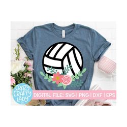 Floral Volleyball SVG, Sports Cut File, Flower, Toddler Girl Design, Kids' Shirt SVG, Coach, Mom, Game Day, dxf eps png,